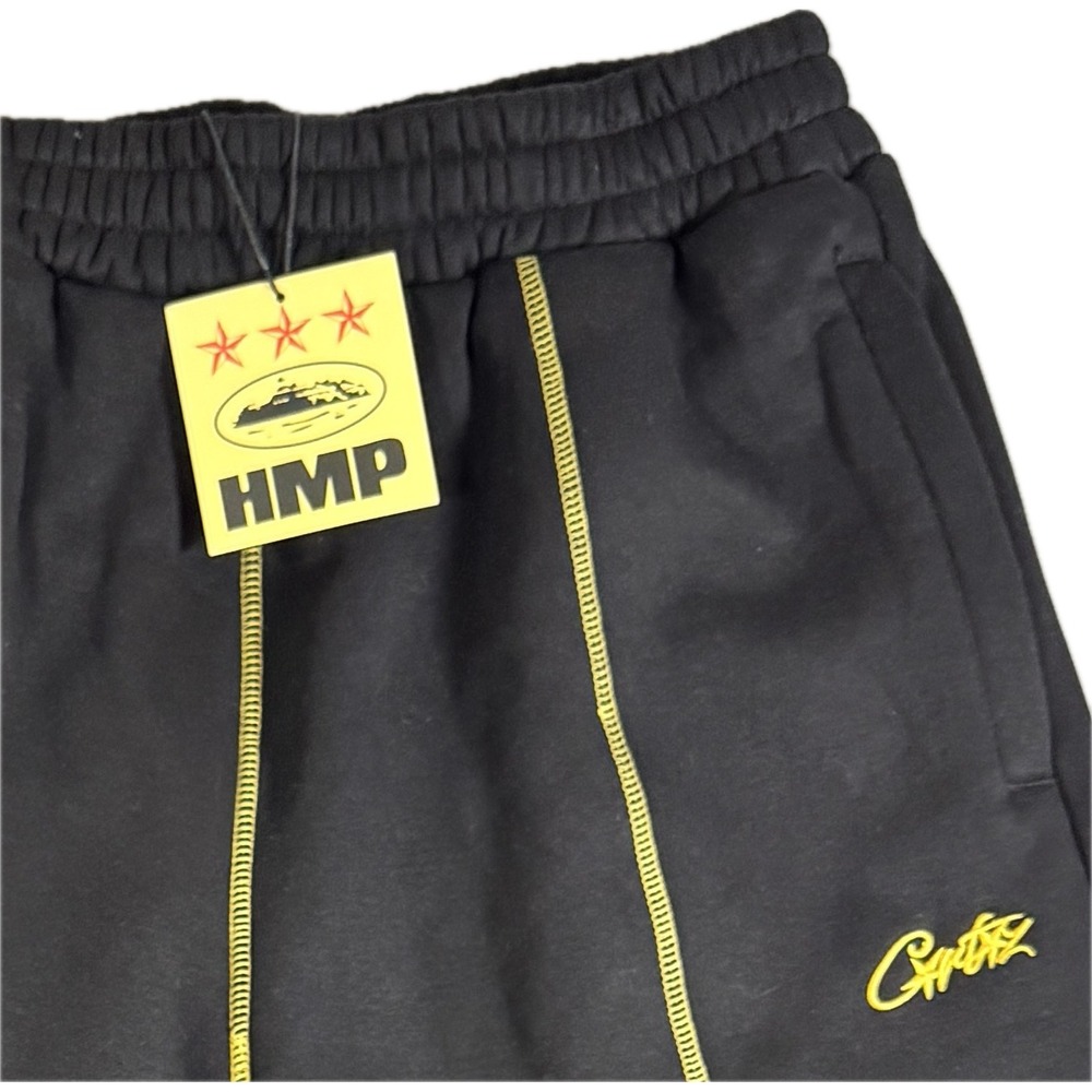 NWT Corteiz HMP Sweatpants Mens Large Black Yellow Contrast Stitching Streetwear